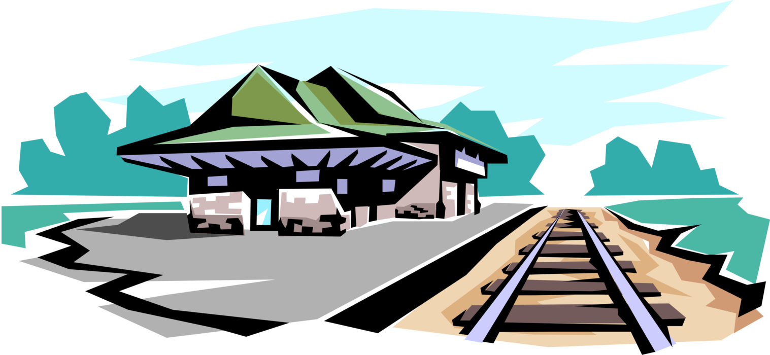 Download Vector Illustration Of Railway Train Passenger Station - Train  Station Cartoon Transparent PNG Image with No Background 