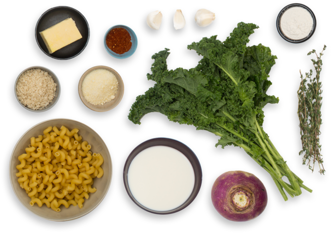 Cavatappi Mac & Cheese With Purple Top Turnip & Kale - Kale Turnip (700x477), Png Download