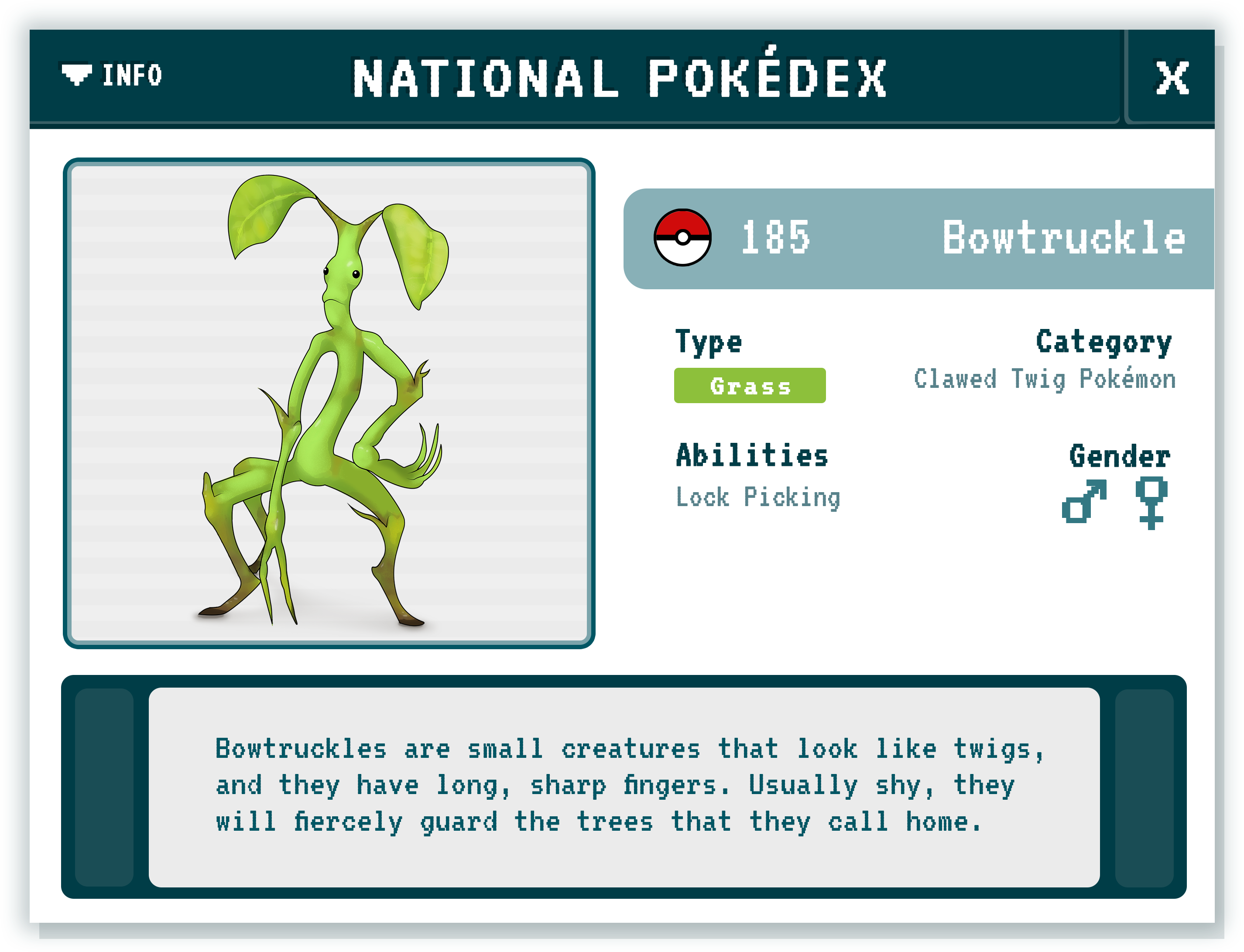 Bowtruckle Pokédex - Fantastic Beasts Pokémon Mashup (3000x2337), Png Download