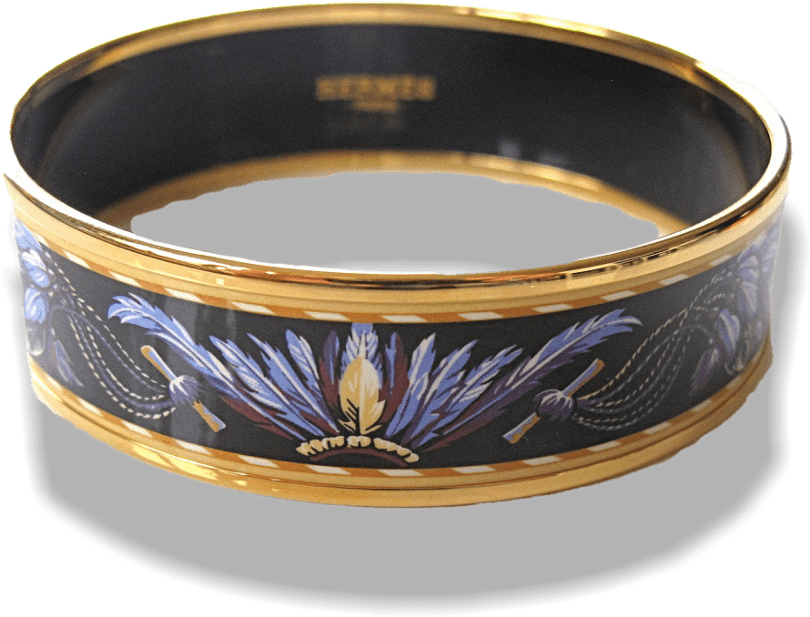 Hermes Black Enamel Gold Trim Brazil Wide Bangle Bracelet, - Bangle (1024x769), Png Download