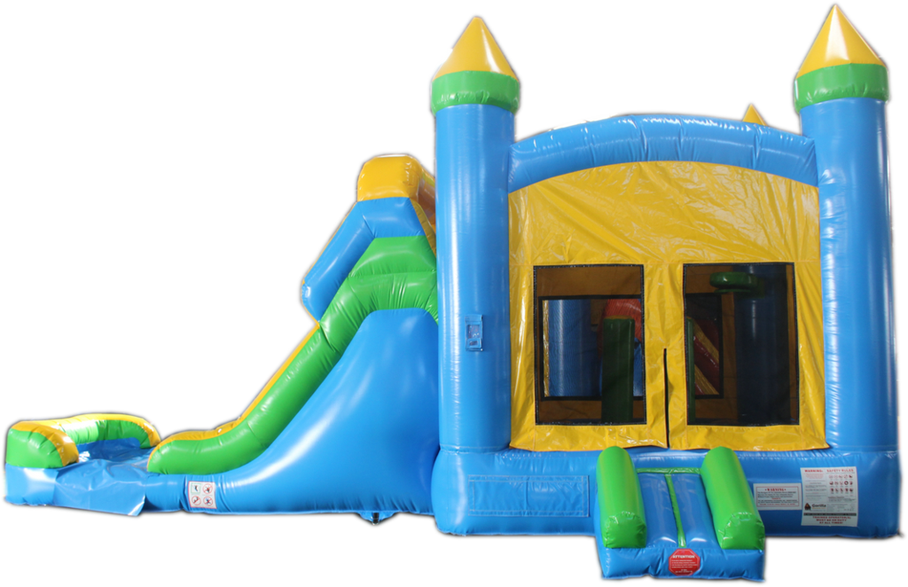 28' Blue & Yellow Bounce House Wet Or Dry Water Slide - Inflatable (1024x662), Png Download
