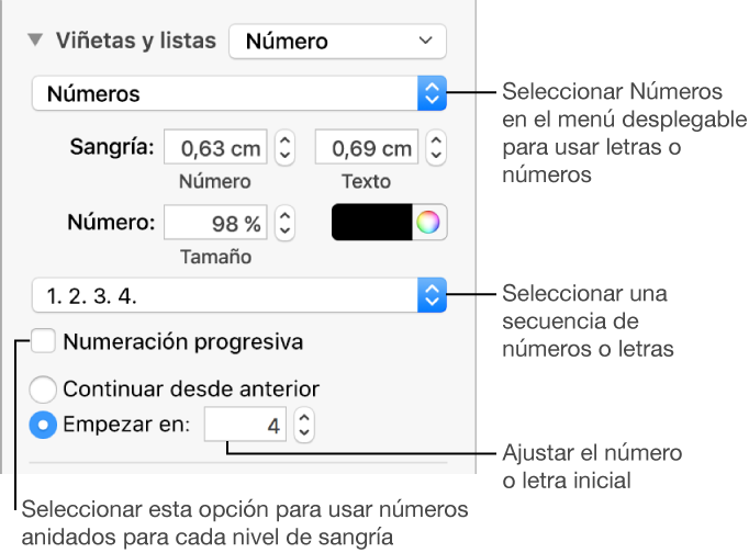Controles Para Cambiar El Estilo De Numeración Y El - Pages Aufzählungszeichen (682x504), Png Download
