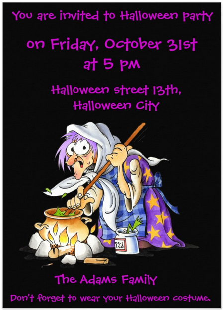 Black Halloween Party Invitations With Witch - Halloween (518x650), Png Download