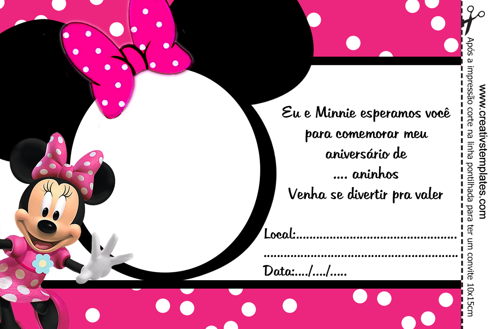 Festa Minnie Rosa E Preto Kit Festa Minnie Rosa Ouro - Convites Da Minnie Rosa (1600x1071), Png Download