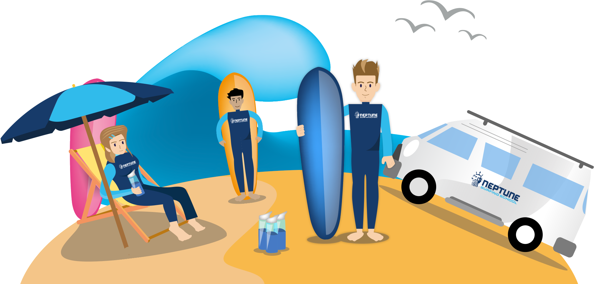 With The Best Surf School In Kuta - Illustration (2092x1028), Png Download