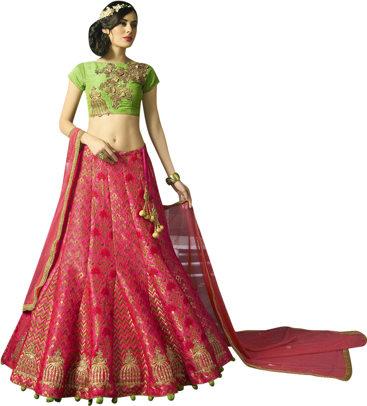 Pink And Green Party Lehenga (1200x1363), Png Download