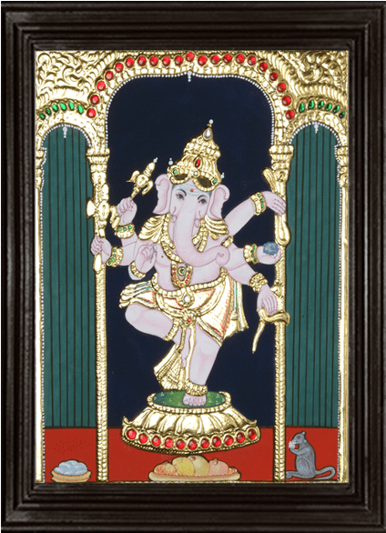 Ganesha Tanjore Painting - Picture Frame (600x600), Png Download