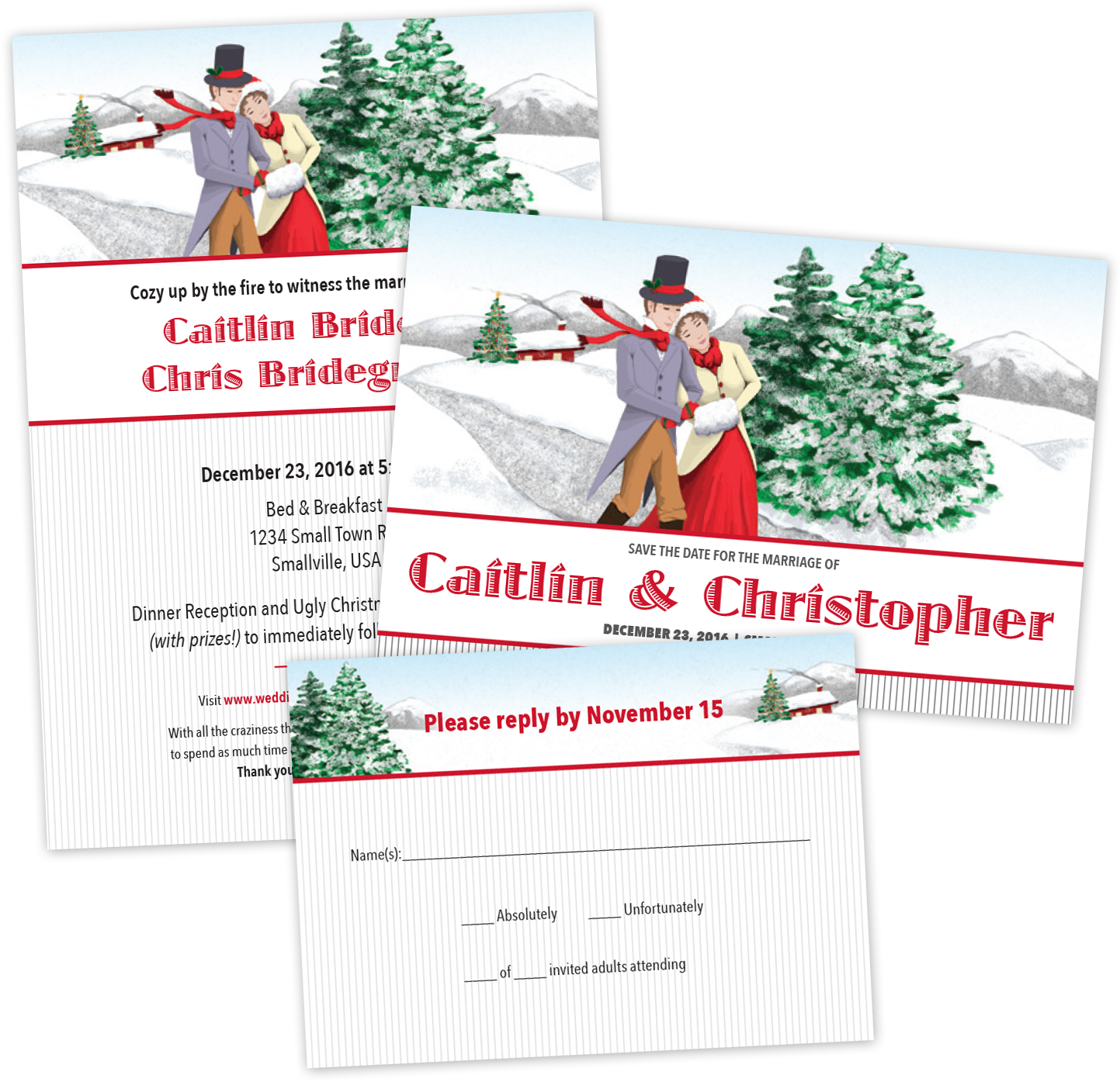 Christmas Wedding Invitation Set - Floral Design (1504x1430), Png Download