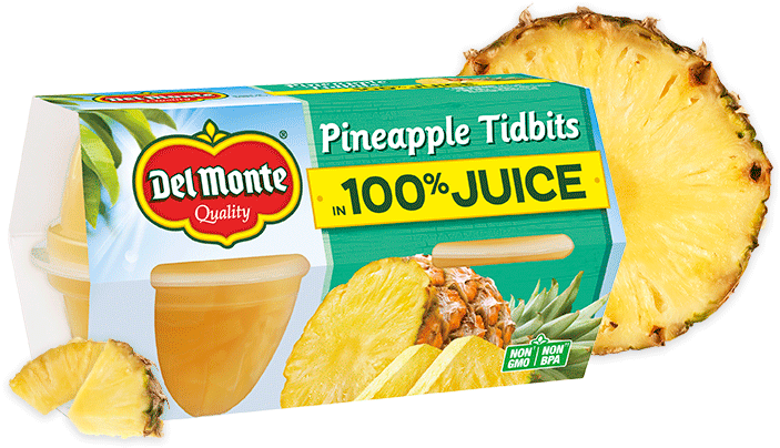 Pineapple Tidbits In 100% Juice, Fruit Cup® Snacks - Del Monte (1050x500), Png Download