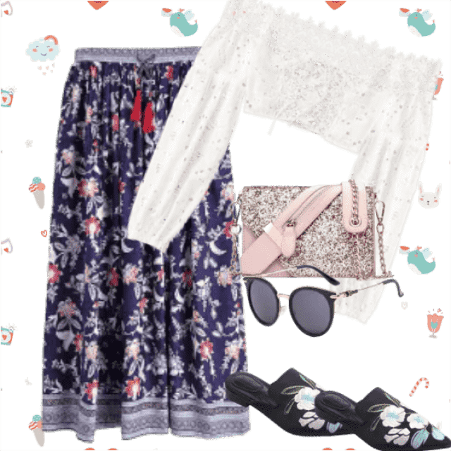 Floral Skirt And Top - Bed Skirt (640x640), Png Download