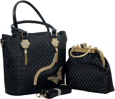 Two Piece Fancy Ladies Bag Black A - Shoulder Bag (600x600), Png Download