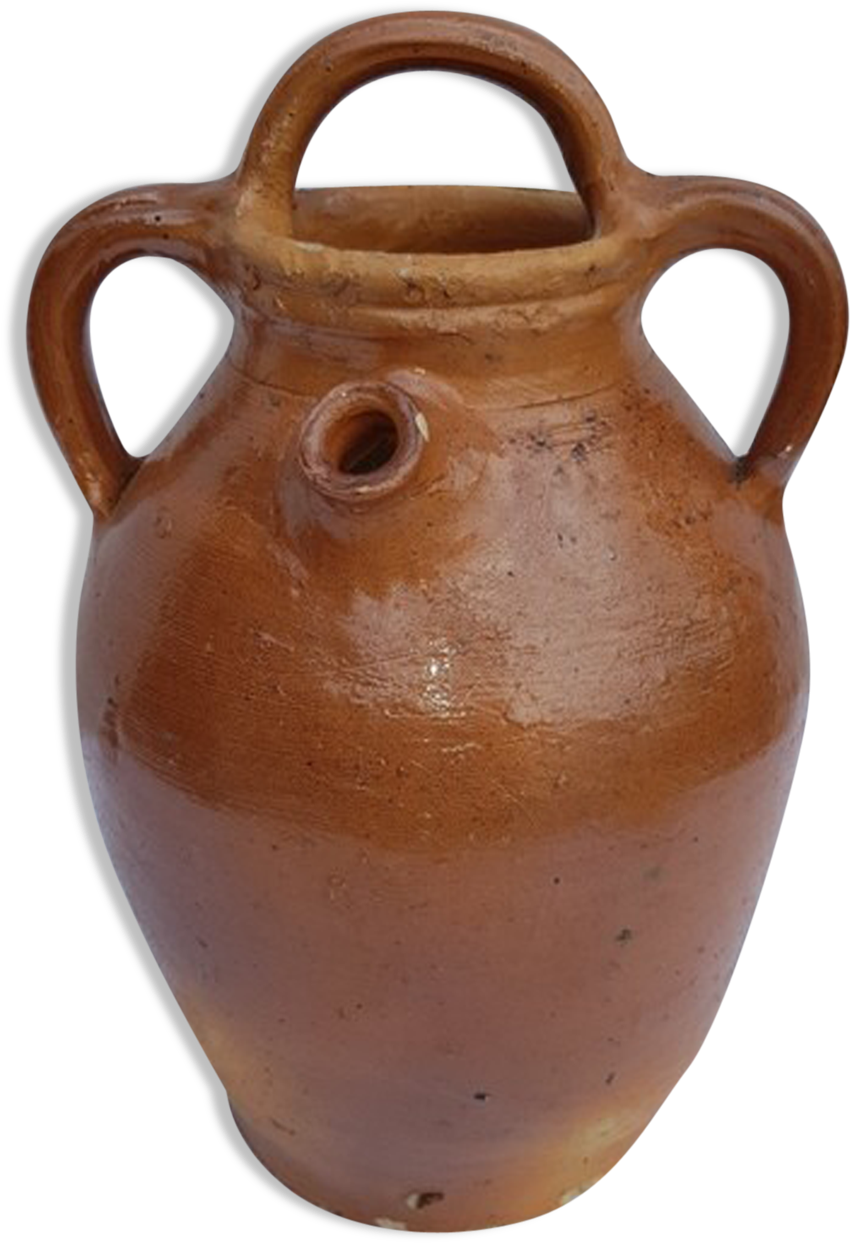 Former Water Glazed Terracotta Pot With 3 Handles - Earthenware (1457x1457), Png Download