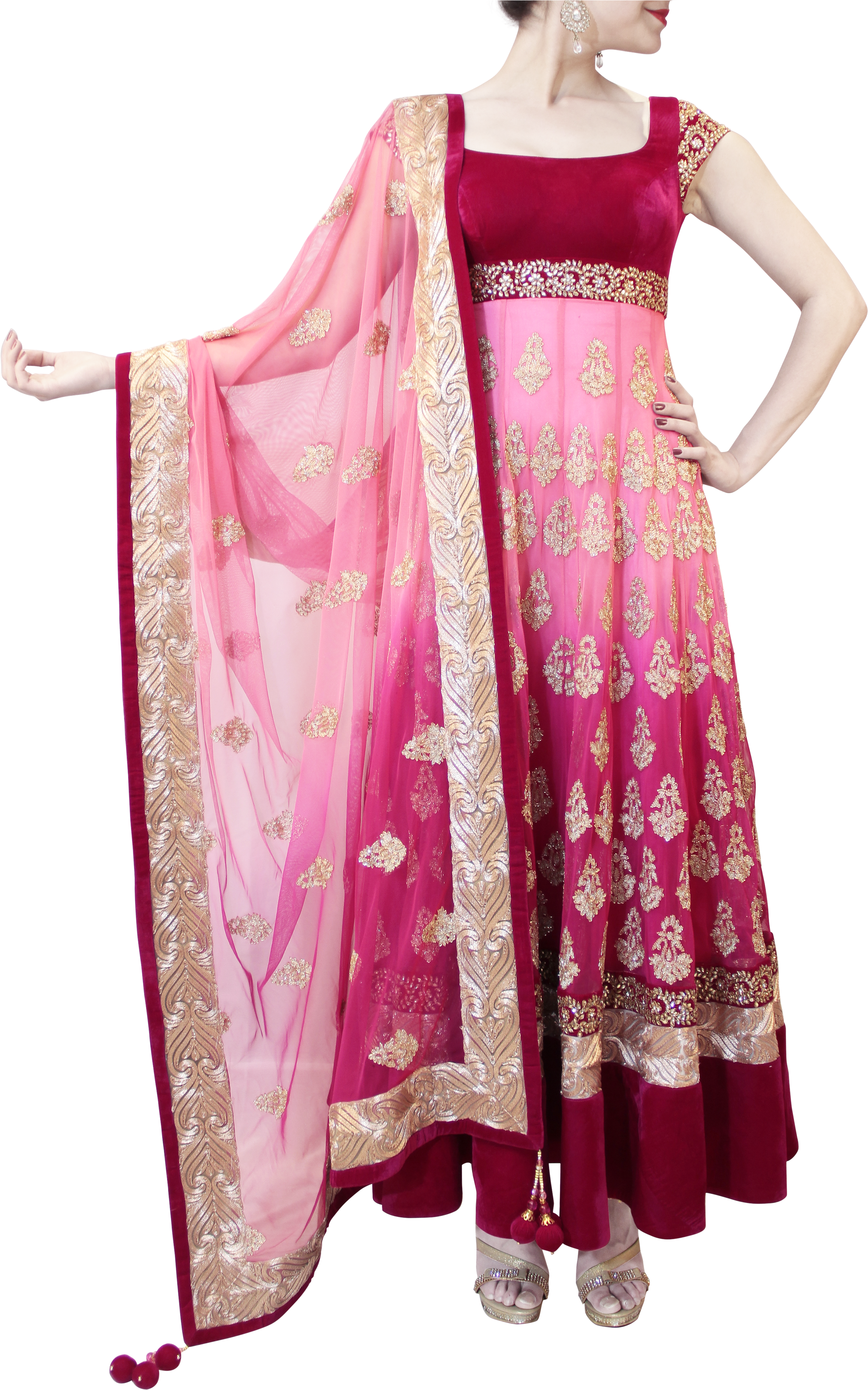 Shaded Light To Dark Pink Heavy Anarkali Indian Suits, - Silk (3456x3960), Png Download