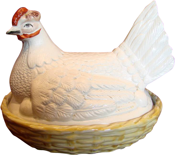 English Staffordshire Dudson White Hen Chicken On Nest - Chicken (735x735), Png Download