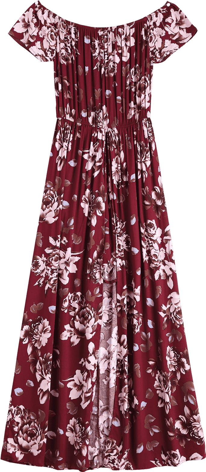 Wholesale Off The Shoulder Floral Print Asymmetric - Gown (1200x1596), Png Download