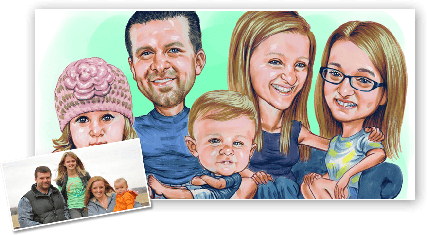 Caricature Family Portrait - Family (880x483), Png Download