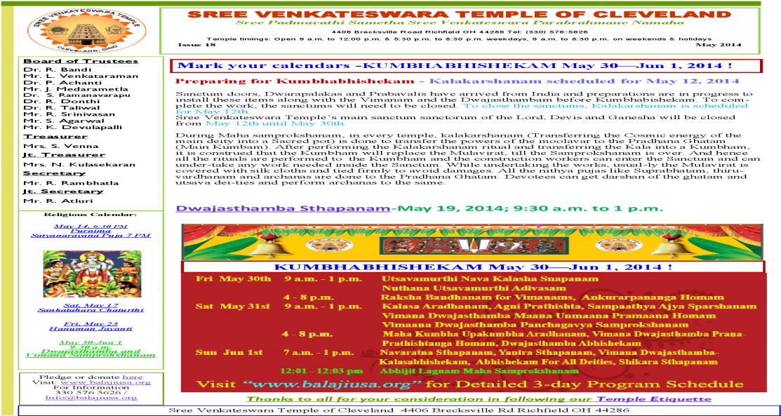Sree Venkateswara Temple Of Cleveland - Web Page (1200x630), Png Download