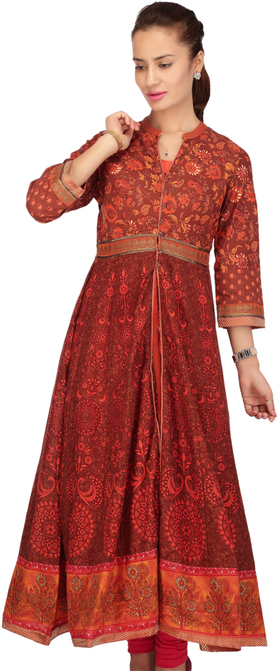 Women Cotton Printed Anarkali Kurta - Velvet (640x960), Png Download