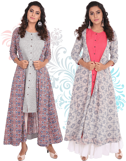 Agnisie Pick Any 1 Shirt Kurta With Long Jacket - Long Kurta With Long Jacket (595x586), Png Download