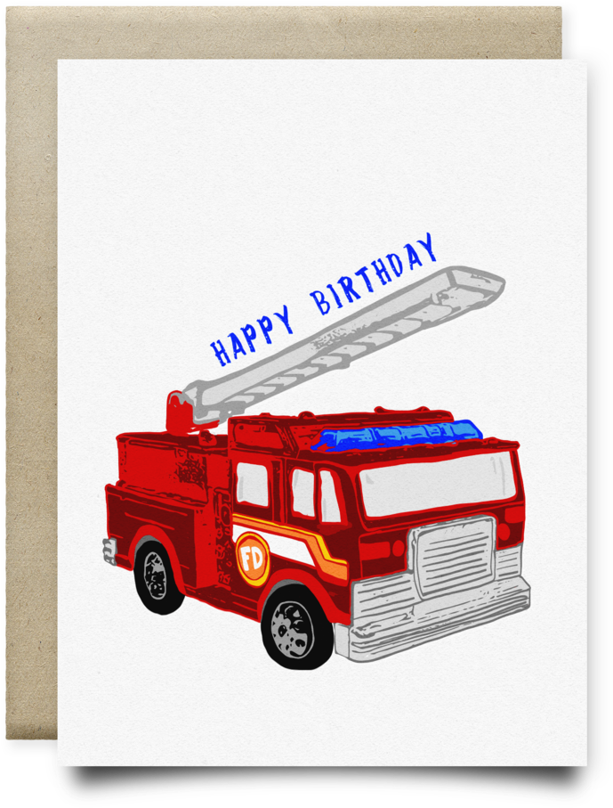 Fire Truck Kid's Happy Birthday Card - Fire Apparatus (1000x1000), Png Download