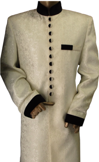 Pearl White Jacquard Sherwani Kurta - Overcoat (550x707), Png Download