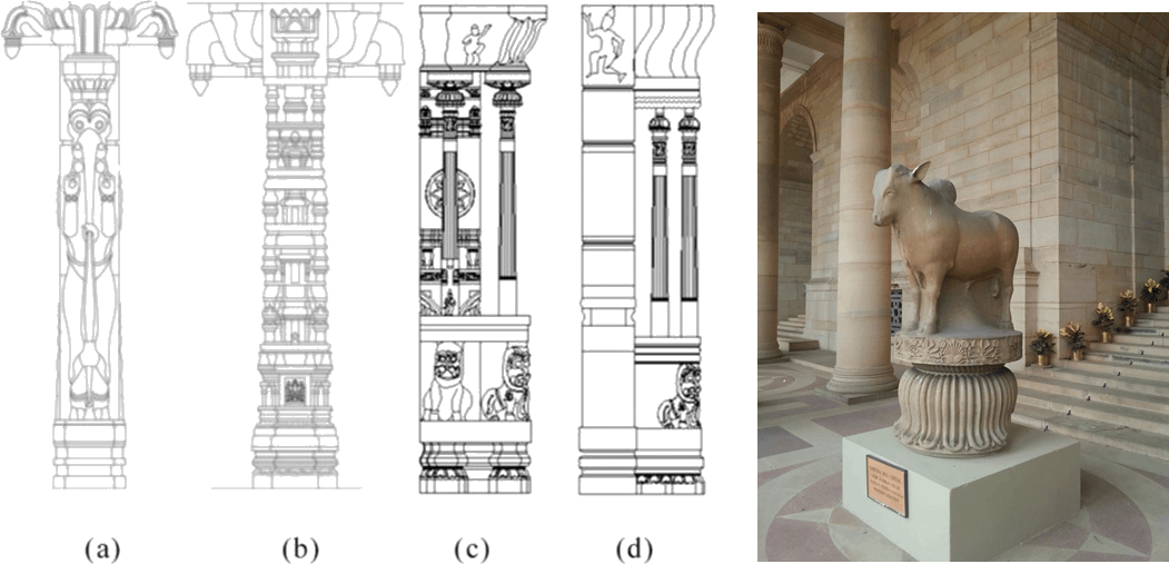 Image Of Lotus Columm Bull And Design Of Pillar - House (1051x507), Png Download