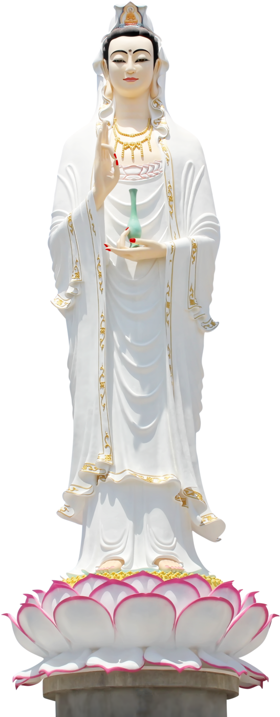Guanyin, Lotus, Temple, Sculptures, Buddha, Lotus Flower, - Guan Yin Png (565x1412), Png Download