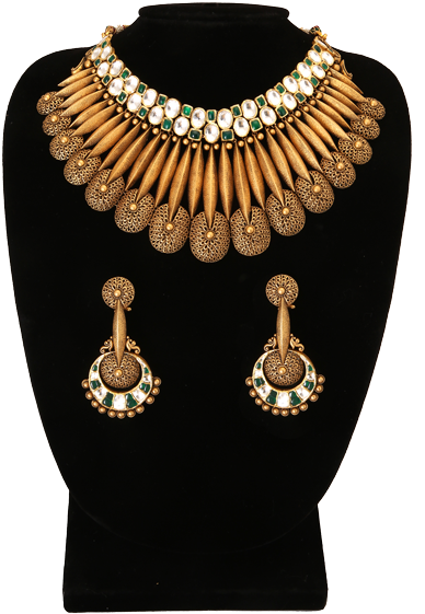Necklace Set With Gold And Jadau - Necklace (600x571), Png Download