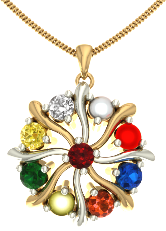 Gemstone Jewellery Online - Navaratna Pendant Designs (900x900), Png Download