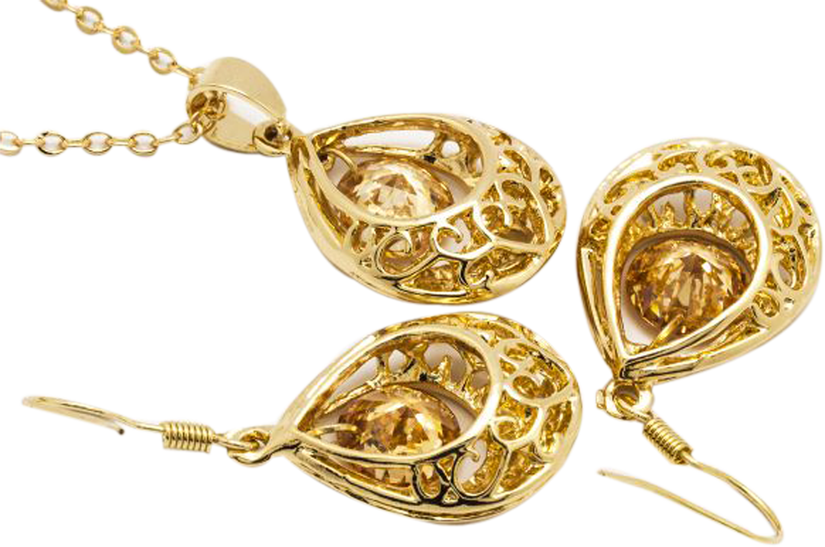 18k Gold Plated Jewellery Set Golden - Locket (1617x1073), Png Download