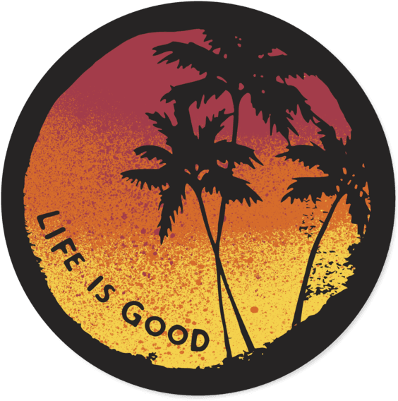 Sunset Palms Circle Sticker - Palm Tree Sticker Circle (570x570), Png Download