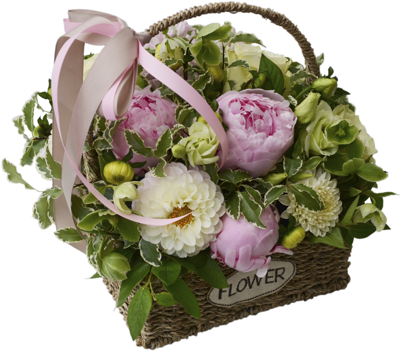 Basket With Peonies Flower Shop Studio Flores - Garden Roses (2088x1827), Png Download