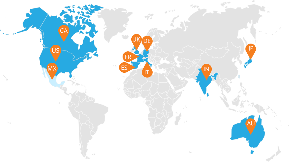 A2x Supports These Amazon Marketplaces - Png World Map Simple (962x539), Png Download