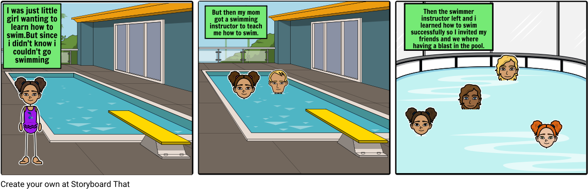 Successfully Learing How To Swim - Storyboardthat Swimming (1164x385), Png Download