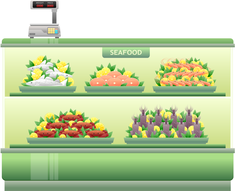 Clipart Supermarket Seafood Counter Png - Supermarket Shelf Clipart Transparent (800x641), Png Download