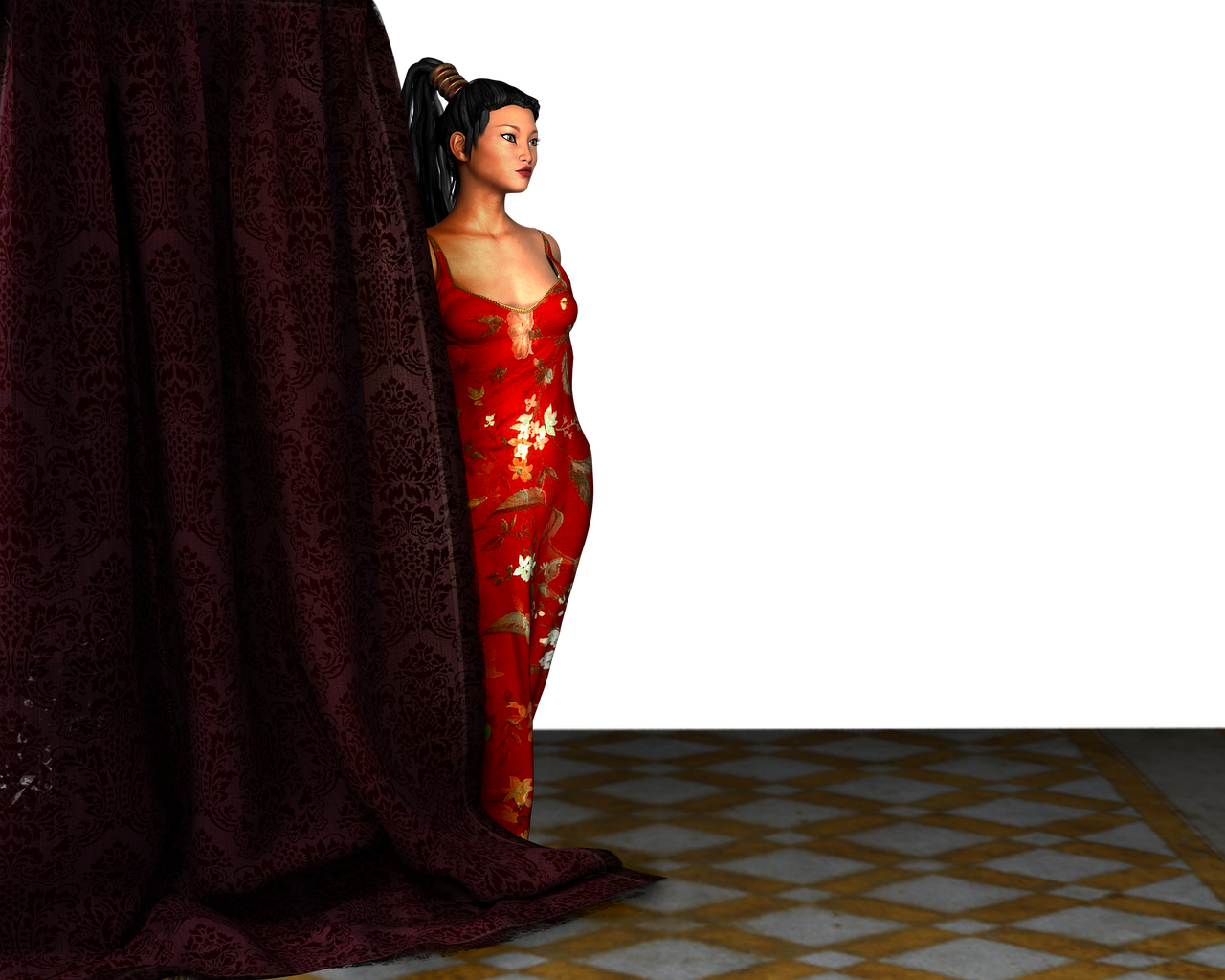 Curtain Girl Floor - Photo Shoot (1280x1024), Png Download