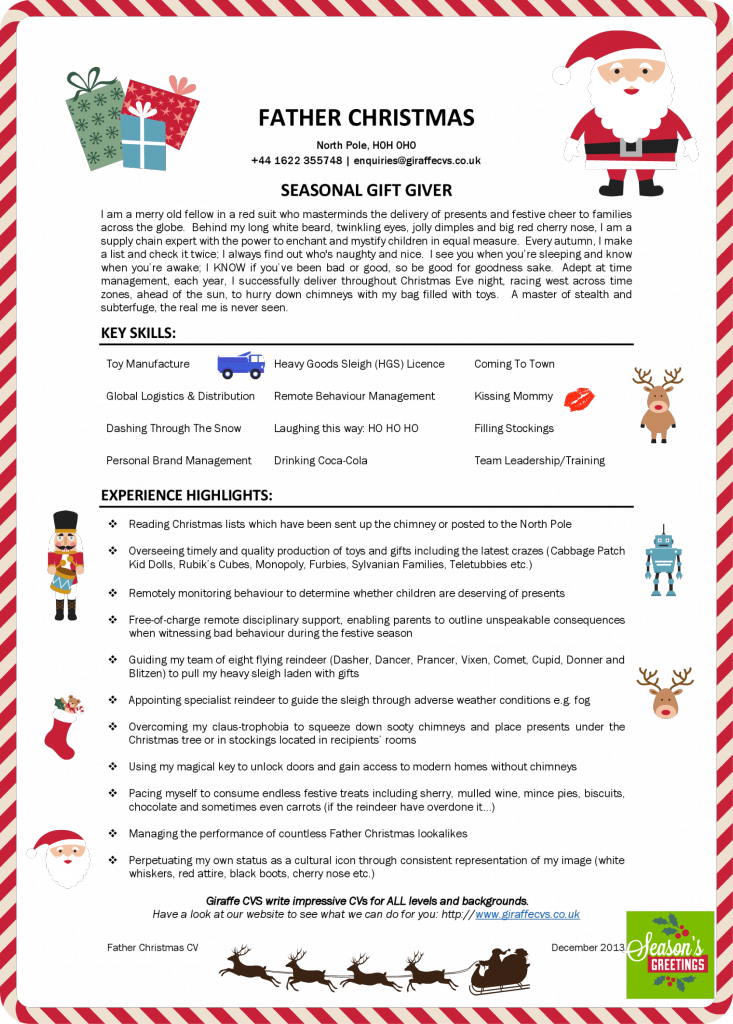 Cvfatherchristmas Final Png - Santa Claus Resume (733x1024), Png Download