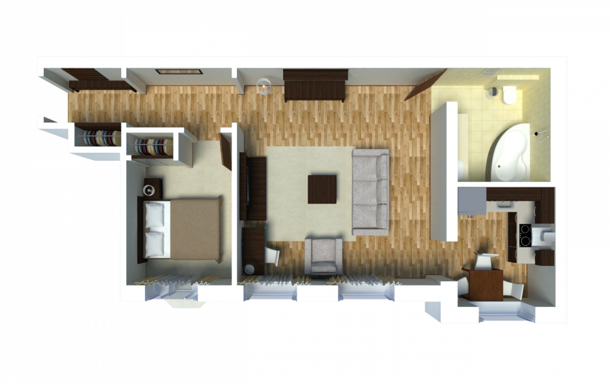 Classic Room Standard Room Studio Apartment Egoist - Floor Plan (1200x750), Png Download
