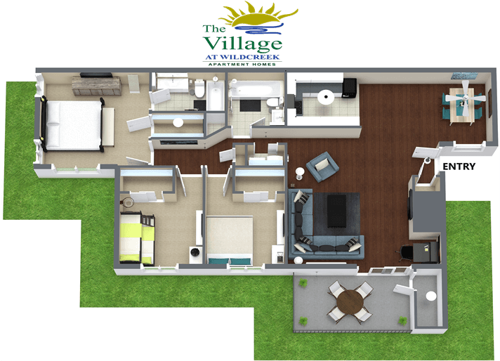 3 Bedroom / 2 Bath $1,759/mo - Villager Apartments Reno Floor Plans (800x514), Png Download