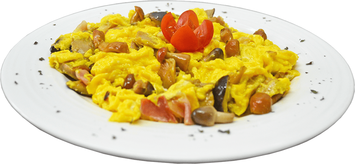 Scrambled Eggs With Mushrooms And Ham - Scrambled Eggs (1181x547), Png Download