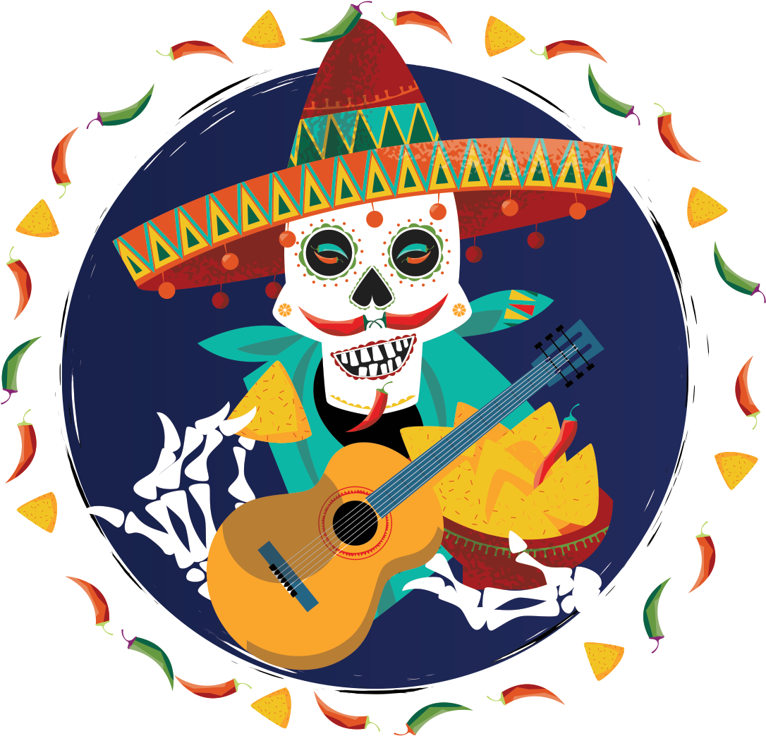 Fish Taco Clipart Guitar - Taco Sugar Skull With Sombrero (1109x1064), Png Download