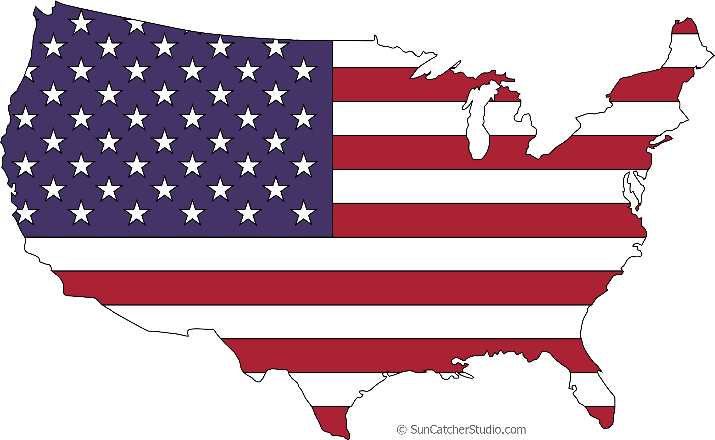 Print / Save - Flag Map Of United States (2400x1494), Png Download