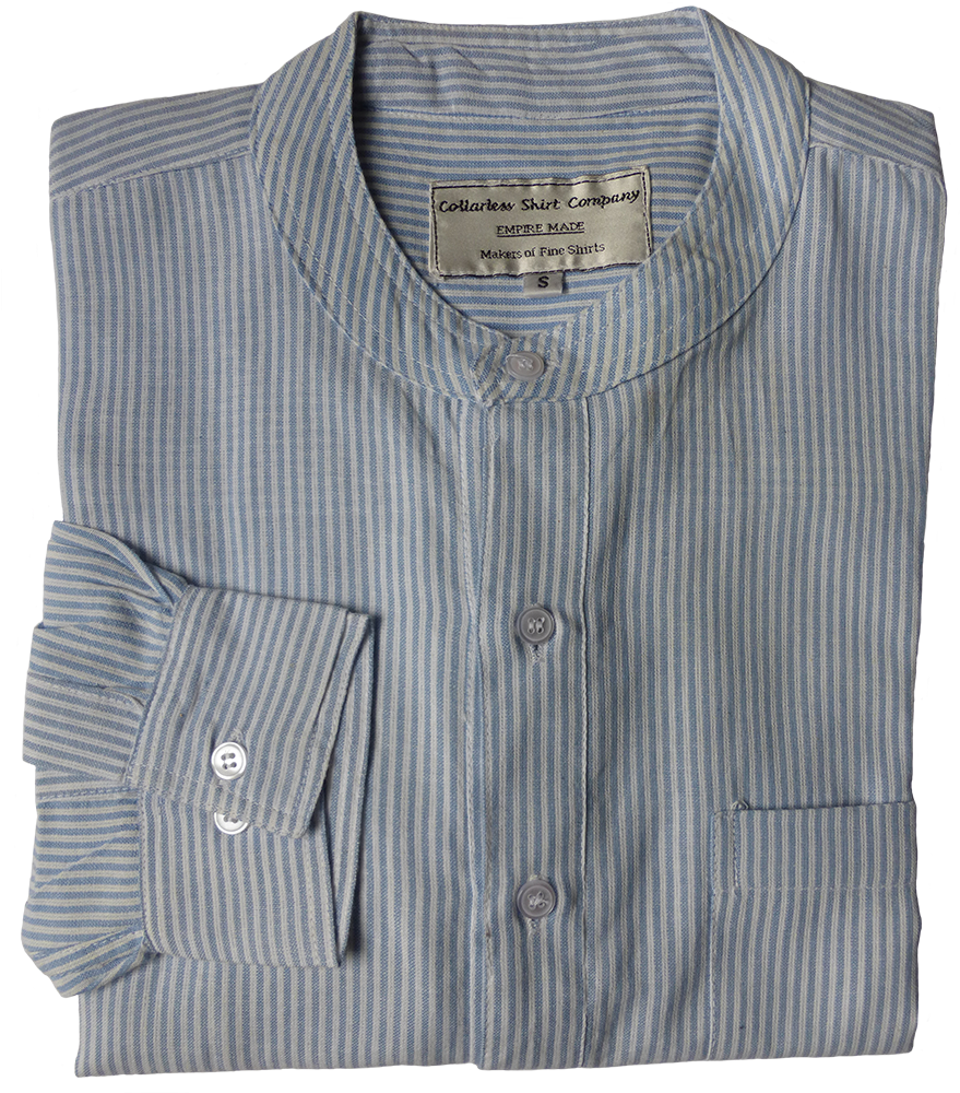 Collarless Shirt Grandad Shirt Pinstripe Pale Blue - Button (900x1008), Png Download