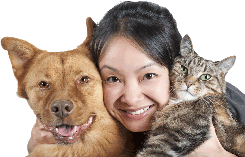 Woman With Dog And Cat - Cats And Dogs With Humans (943x624), Png Download