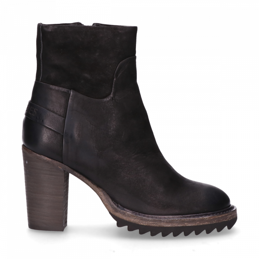 Heeled Ankle Boot Waxed Grain Leather Black - Black Half Boot For Women (840x840), Png Download