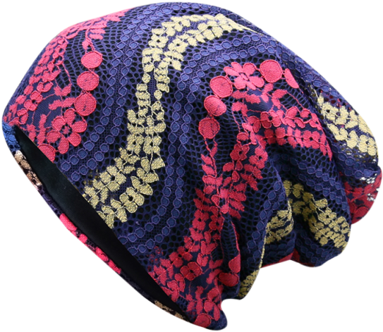 Layered Lace Flower Pattern Beanie - Knit Cap (558x744), Png Download