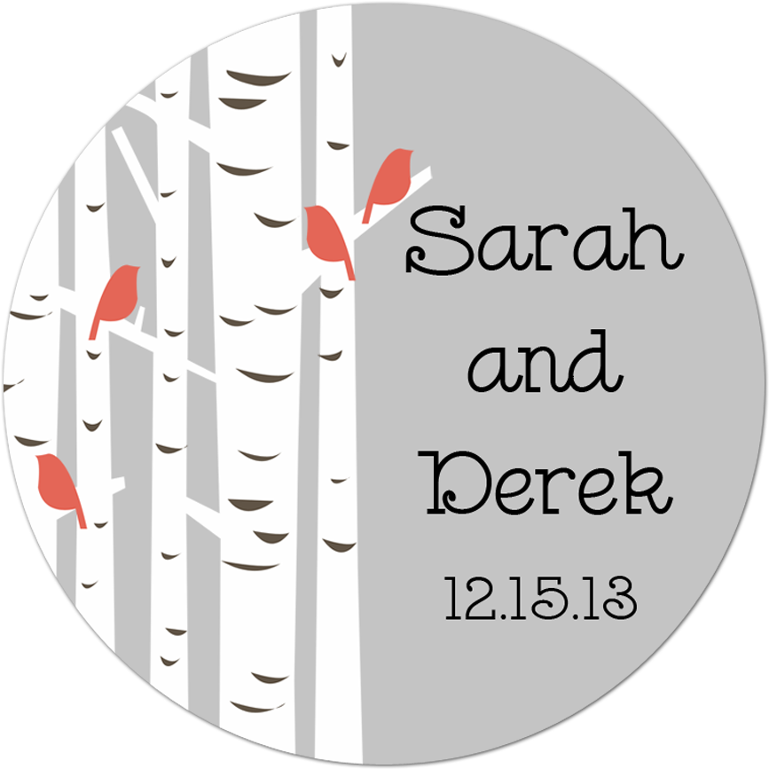 Birch Tree With Birds Personalized Sticker - Circle (1000x1000), Png Download