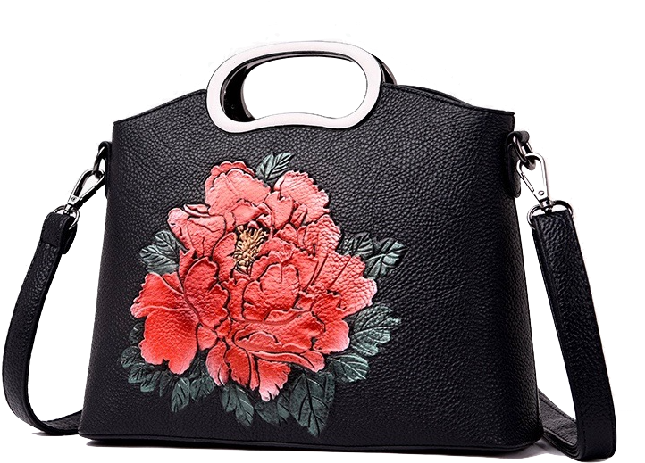 Black Flower Bag ~ 4 Colors ~ Top Handle Women Handbag - Handbag (750x742), Png Download