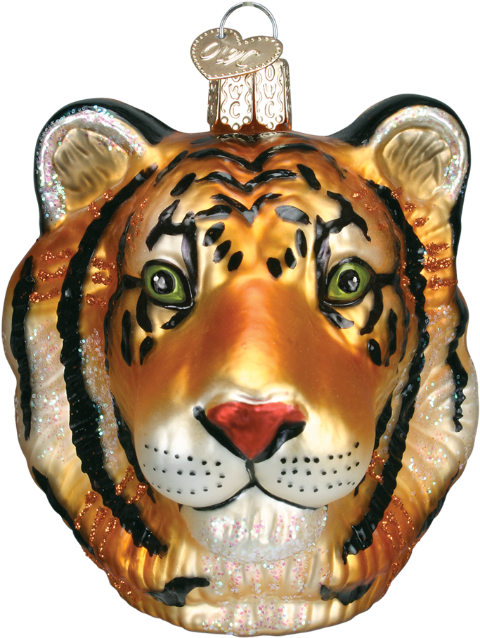 Old Word Christmas Tiger Head Glass Ornament, Owc-old - Tiger Ornament (1000x1000), Png Download