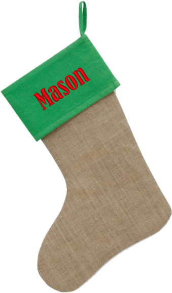 Personalized Red & Burlap Jute Christmas Stocking - Christmas Stocking (600x600), Png Download